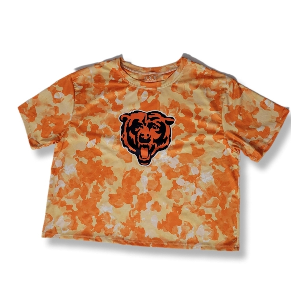Kadi Orange Camo Chicago Bears NFL Graphic Short Sleeve Cropped T-Shirt